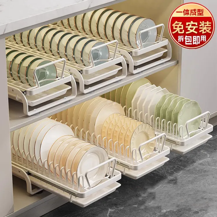厨房碗架抽拉碗碟收纳架橱柜碗架拉篮抽屉式碗盘盘子沥水置物架子