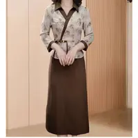 V3285秋季新款假两件拼接国风连衣裙女中长款修身显瘦气质裙子