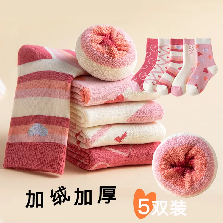 儿童袜子冬季加厚女童毛圈袜女孩中长筒冬款加绒加厚秋冬宝宝童袜