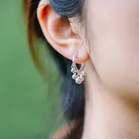 足银耳饰 贵州少数民族足银耳饰五福临门五颗光珠圆环耳扣气质