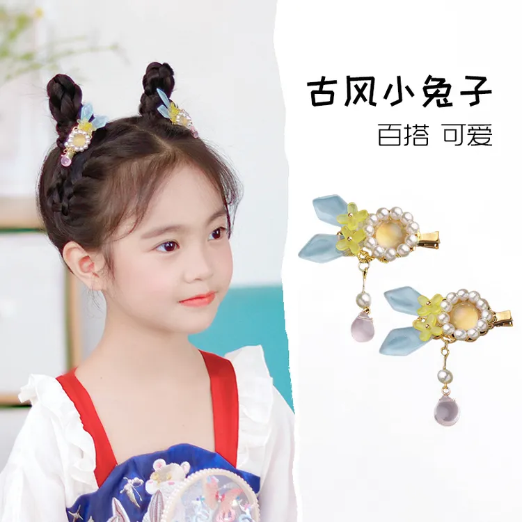 超仙发卡中秋古风发夹手工流苏头饰仙气兔子对夹女孩古装配饰品