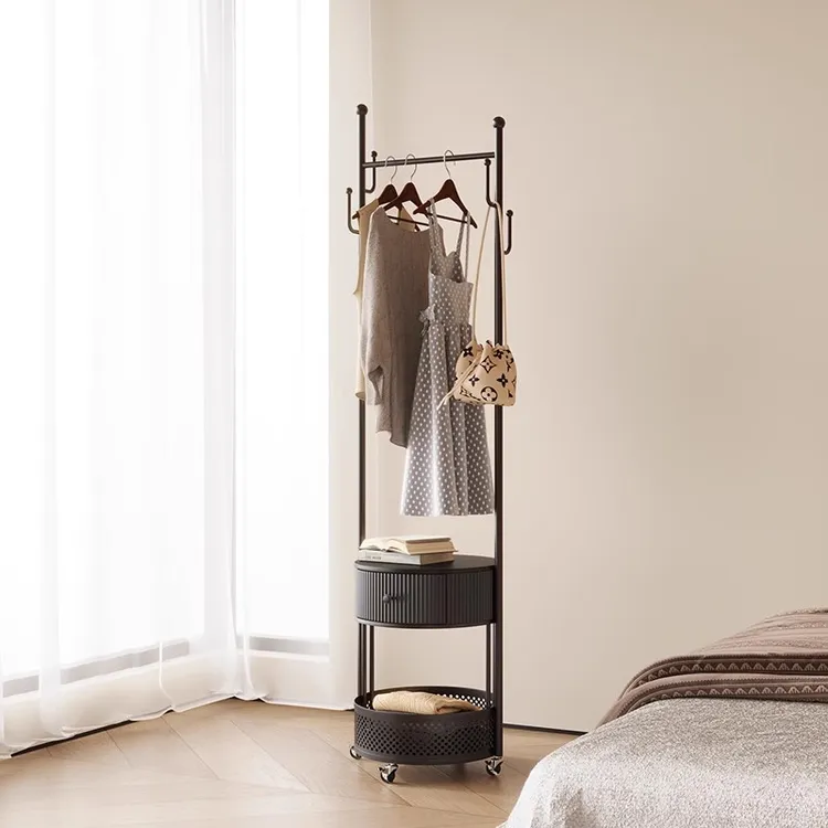 卧室高级感挂衣架落地客厅可移动转角衣帽架创意床头柜挂衣架一体