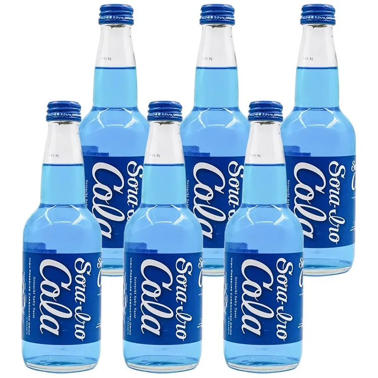 6瓶日本进口齐藤限定收藏版高颜值蓝可乐330ml广岛柑橘汽水玻璃瓶