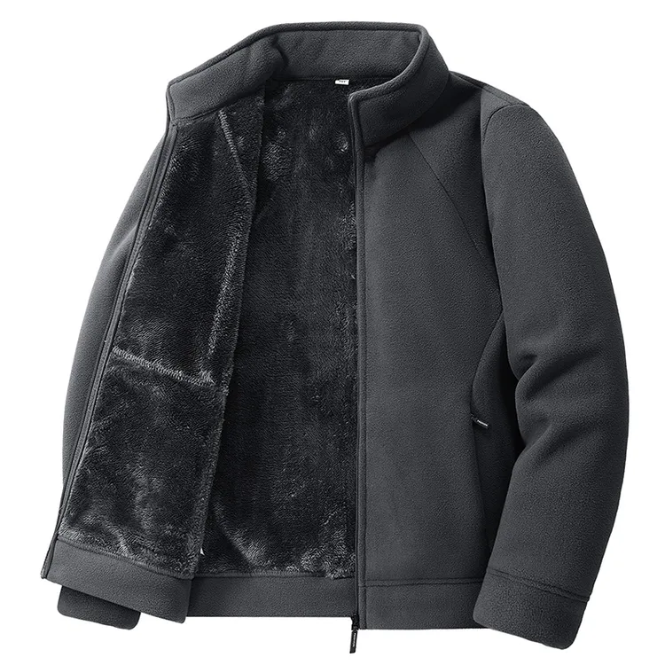 300斤胖子秋冬季男士摇粒绒立领保暖加绒加厚宽松加肥加大码外套