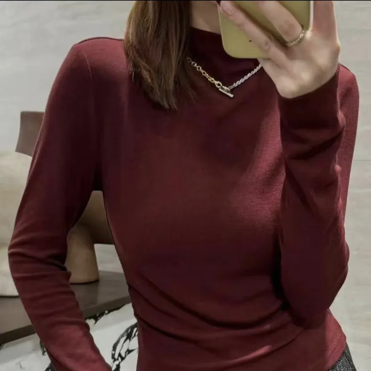 一体半高领秋季新款韩版修身显瘦百搭长袖T恤亲肤内搭气质打底衫