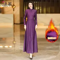 新中式国风加绒加厚连衣裙长款2025秋冬新款气质修身显瘦奢华长裙