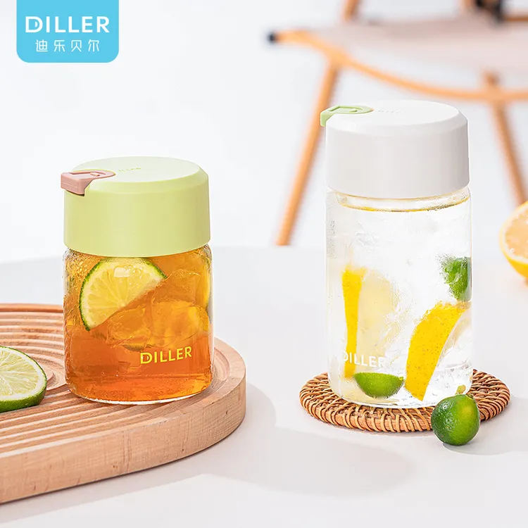 迪乐贝尔简约清新高颜值水杯高颜值学生便携杯高硼硅玻璃随手杯