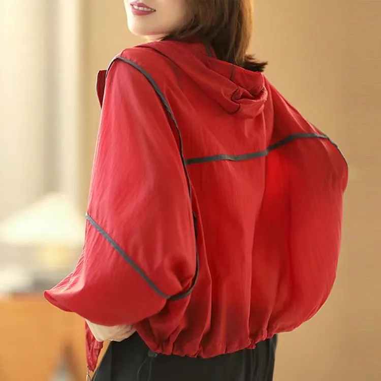 防晒衣女外穿宽松洋气小衫蝙蝠袖韩版遮阳百搭连帽大码宽松外套
