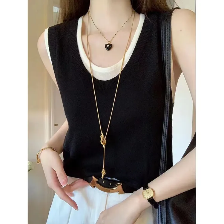 假两件针织背心吊带女内搭夏季大码宽松显瘦打底外穿无袖T恤上衣