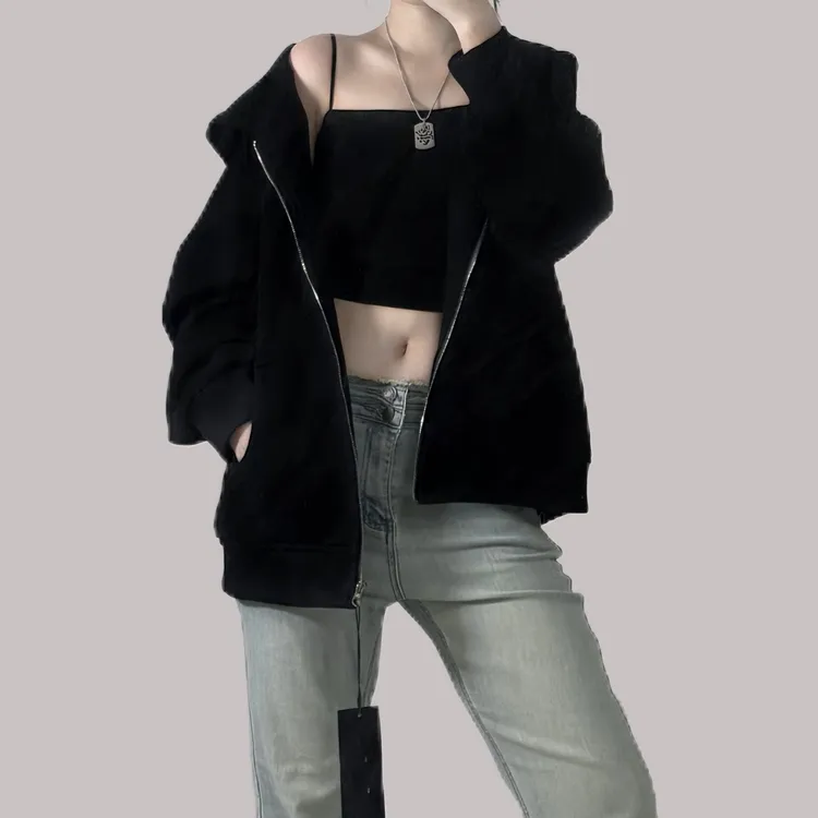 2024秋季新款韩版宽松休闲百搭连帽卫衣女拉链开衫外套卫衣