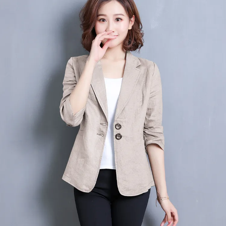 亚麻小西装外套女夏季薄款显瘦气质小个子休闲修身时尚韩版小西服