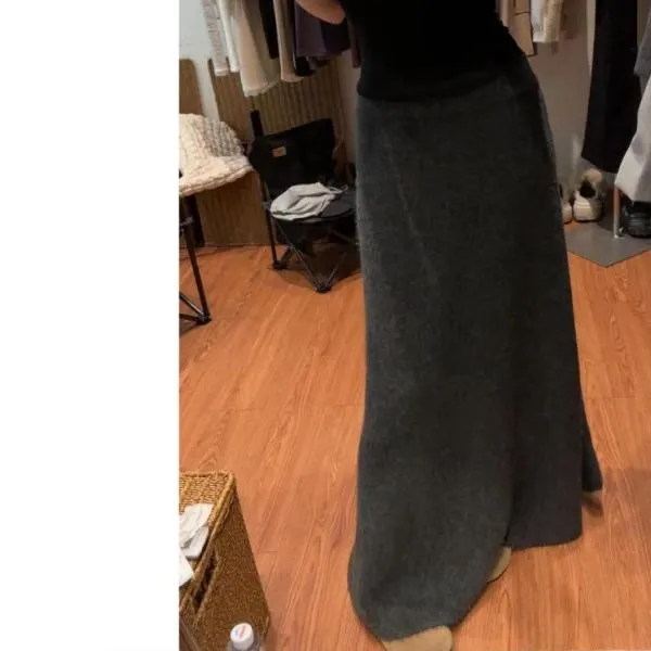 新3159加长加厚仿牛绒针织半裙长裙