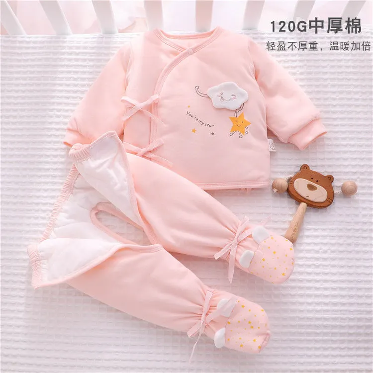 52码婴儿衣服冬款夹棉新生59待产加厚棉袄和尚棉服宝宝秋冬季套装