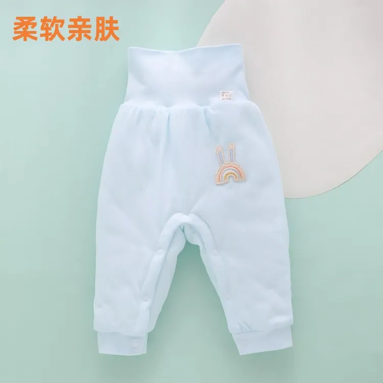 6一12月新生婴儿裤子纯棉高腰按扣棉裤秋冬季1岁宝宝保暖大屁屁裤