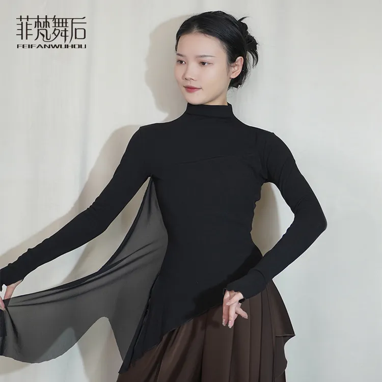 菲梵舞后中国风古典舞蹈练功服装飘纱立领跳舞演出长袖上衣新款女