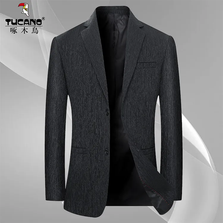 啄木鸟春秋季高档男士纯色休闲商务西服外套修身时尚质感西装男装