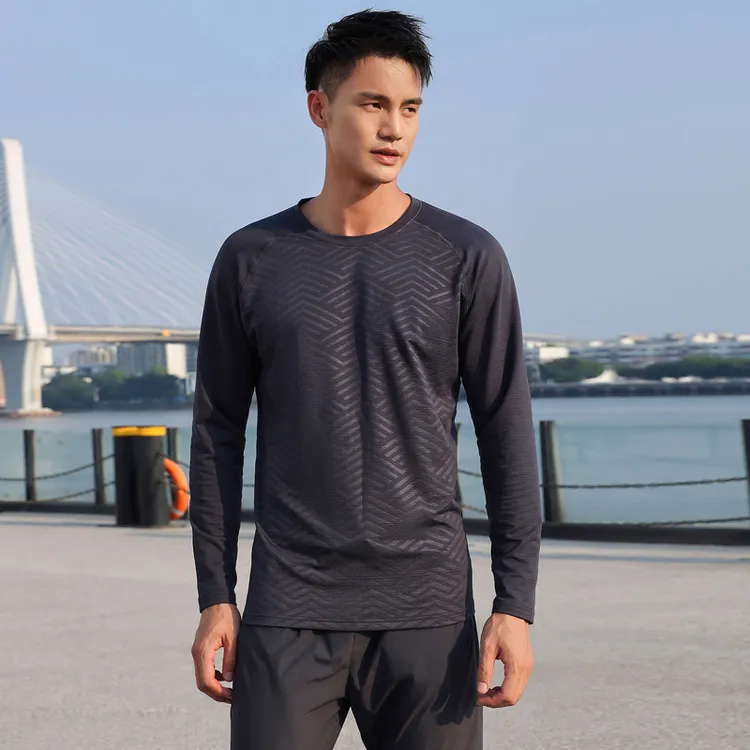 户外休闲长袖男保暖秋冬厚款缎纹卫衣训练跑步健身宽松打底上衣