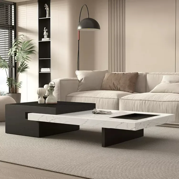 客厅家用别墅大理石长方形岛台悬浮简约北欧异形茶几组合现代茶几