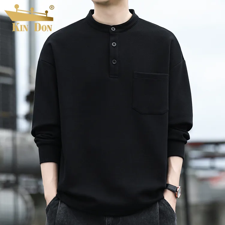 金盾春秋装圆领男士长袖卫衣时尚潮流百搭休闲打底t恤衫纽扣上衣