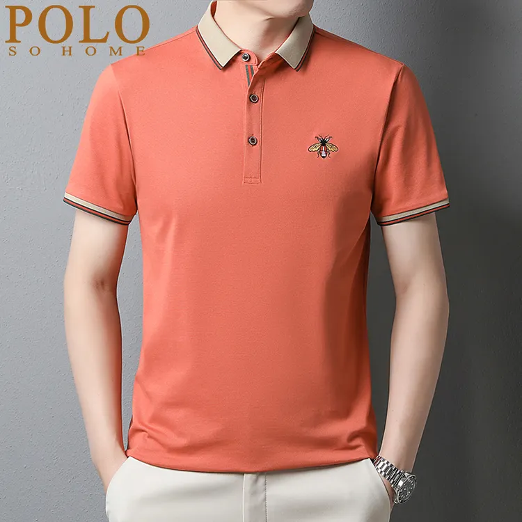 美国保罗POLO衫男短袖青年夏季丝光棉大码T恤翻领半袖小蜜蜂刺绣