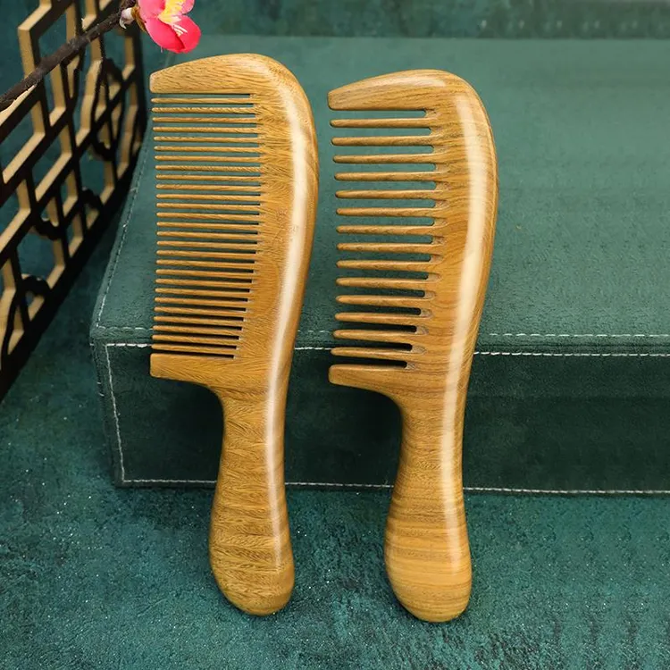 整木绿檀木梳子女家用天然木梳檀香木长发宽齿按摩防静电防脱齿梳