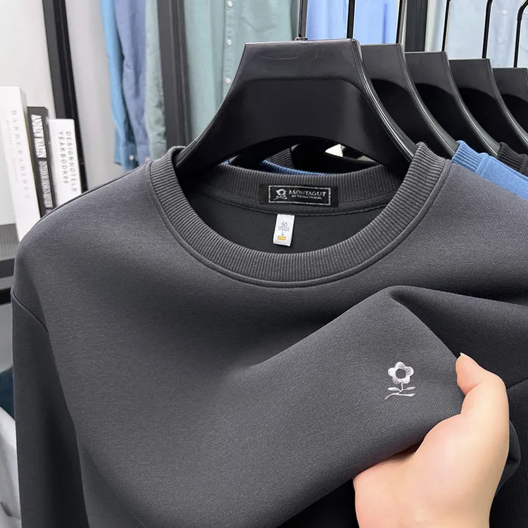 【专柜品质】梦娇秋季轻奢时尚男士卫衣长袖上衣休闲圆领纯色男装