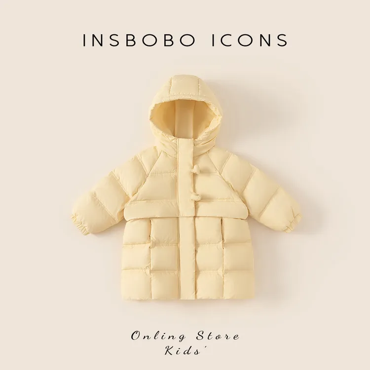 INSbobo女童羽绒服宝宝连帽白鸭绒冬季新款儿童中长款外套DY24002