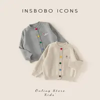 INSbobo儿童毛线针织外套开衫小狗绣花彩色纽扣开衫毛衣潮QY84139