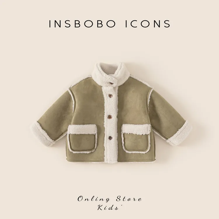 INSbobo男童冬季新品加厚女童外套简约时尚皮毛一体外套潮DY84108