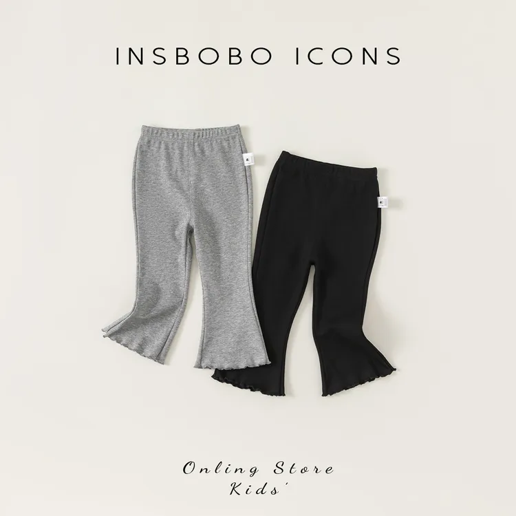 INSbobo女童春秋新品长裤宝宝韩版纯色微喇荷叶边休闲裤潮CK24022
