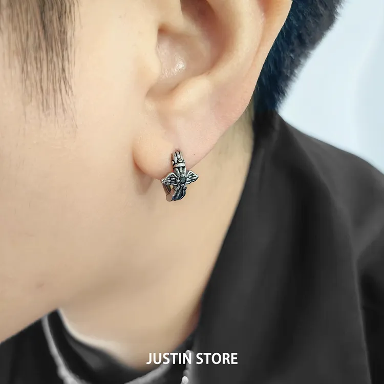 钛钢耳饰 黑十字耳环男士潮小众设计感朋克耳饰女个性嘻哈复古