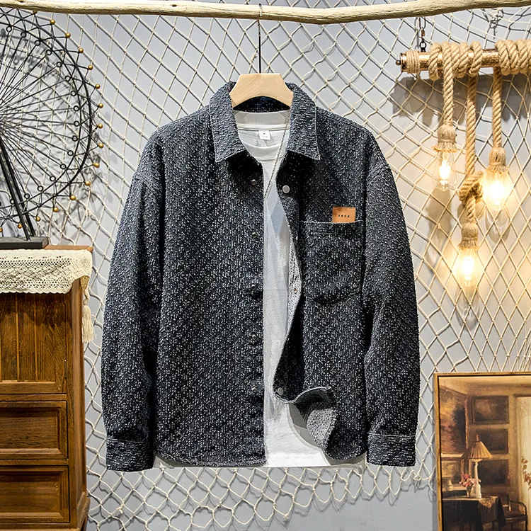 春秋季男士新款夹克外套宽松时尚百搭复古韩版潮流印花翻领上衣男