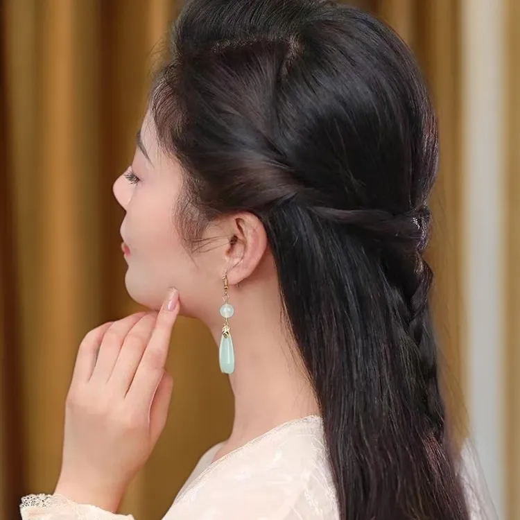 铜合金琉璃耳饰 气质国风流苏耳环复古旗袍汉服耳饰合金琉璃耳坠