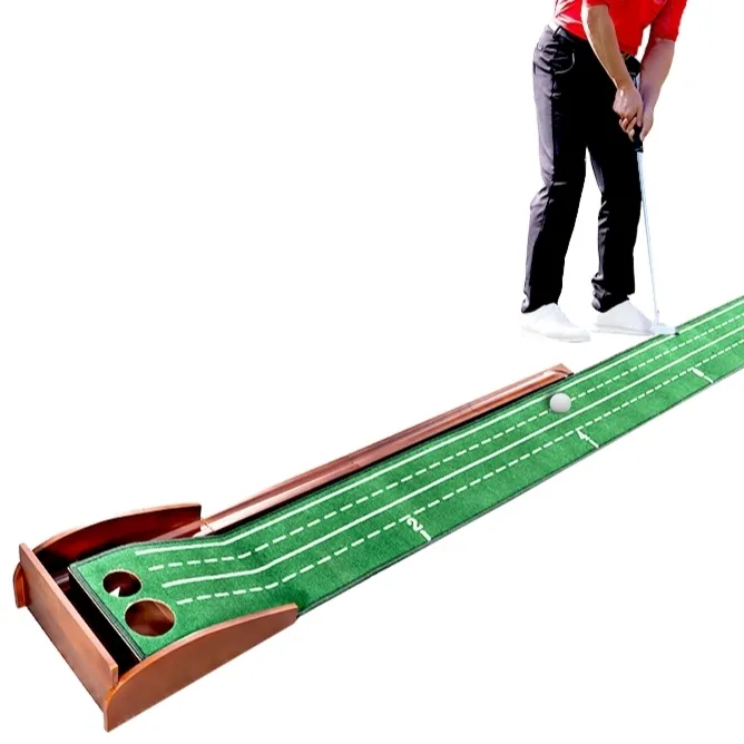 室内高尔夫木头推杆毯练习器 办公室家用球道毯迷你果岭训练套装
