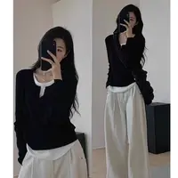 樊范儿2024假两件V领内搭打底衫女秋冬修身长袖针织衫-24579