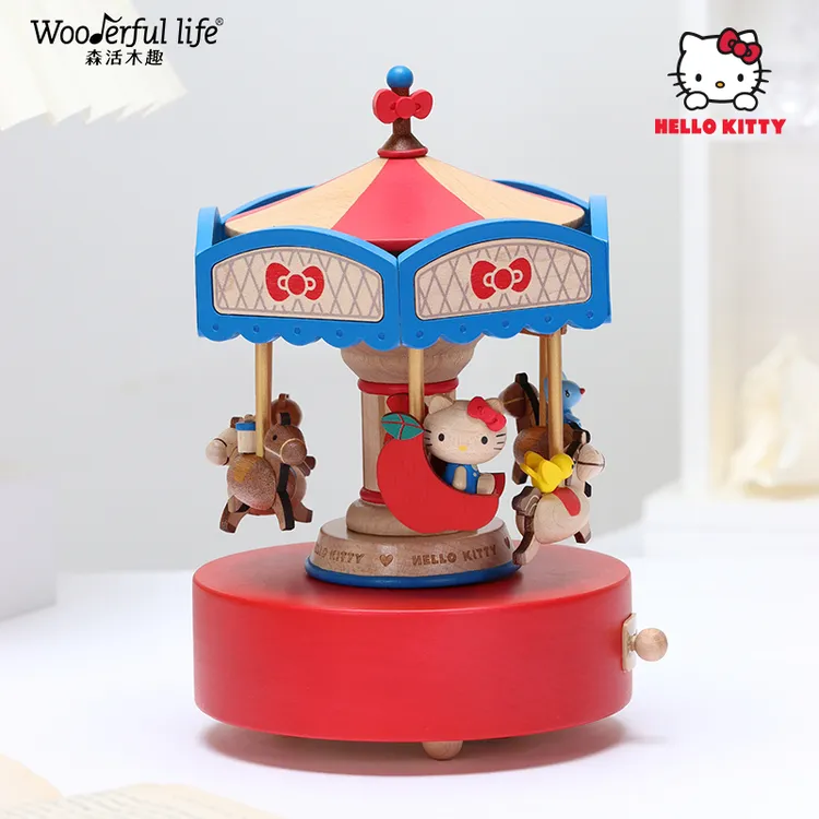 森活木趣音乐盒hellokitty八音盒旋转木马实木礼物