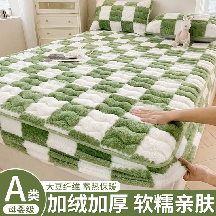 加厚牛奶绒床笠床罩单件家用防滑床单款珊瑚加绒夹棉床垫保护套罩