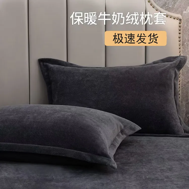 高档枕头套牛奶绒枕套秋冬季拉链式枕芯套纯色加厚双面绒单只套