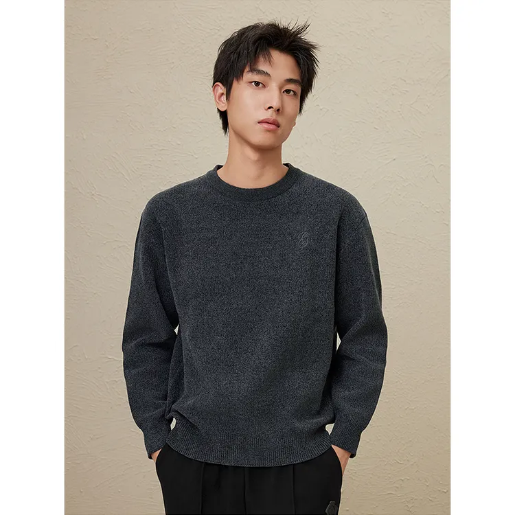 GXG多色雅丹风雪尼尔面料简约刺绣毛衣圆领冬休闲上衣#G24D204001