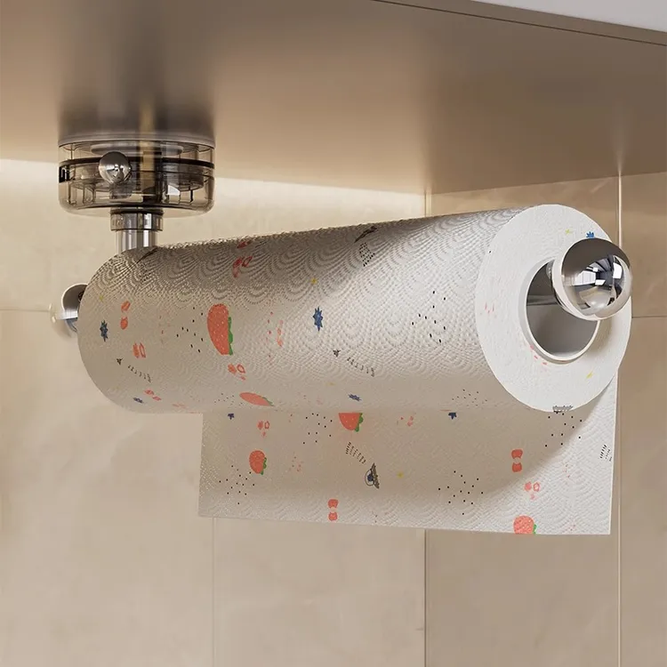 厨房纸巾架吸盘免打孔橱柜抹布支架保鲜膜挂架卷纸收纳架挂杆架子
