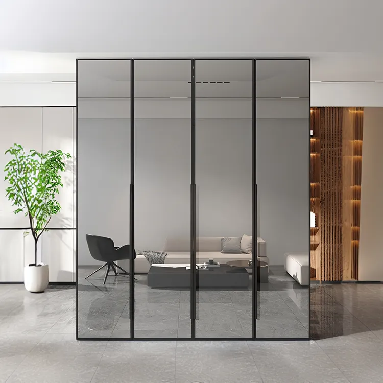 定制镀膜镜面玻璃门衣柜客厅隔断柜子靠墙轻奢金属高档大衣橱卧室