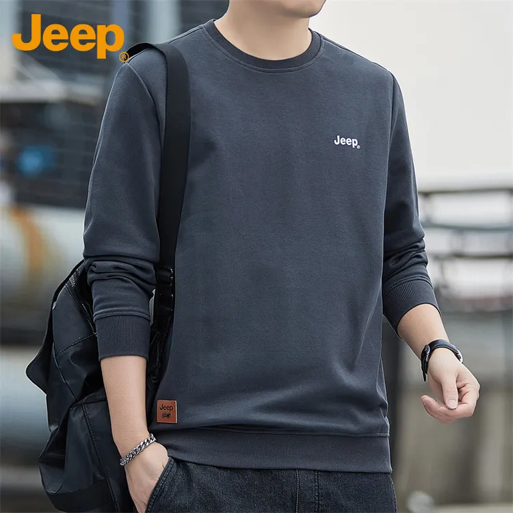 Jeep吉普男士休闲卫衣春秋新款潮流打底长袖t恤圆领百搭宽松韩版