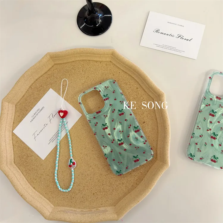 ins韩系小樱桃薄荷绿创意全包软壳适用苹果15/14/13/12/11手机壳