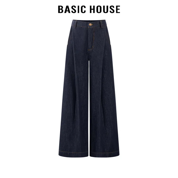 百家好/Basic House法式气质时髦高腰2024牛仔裤宽松显瘦阔腿裤女