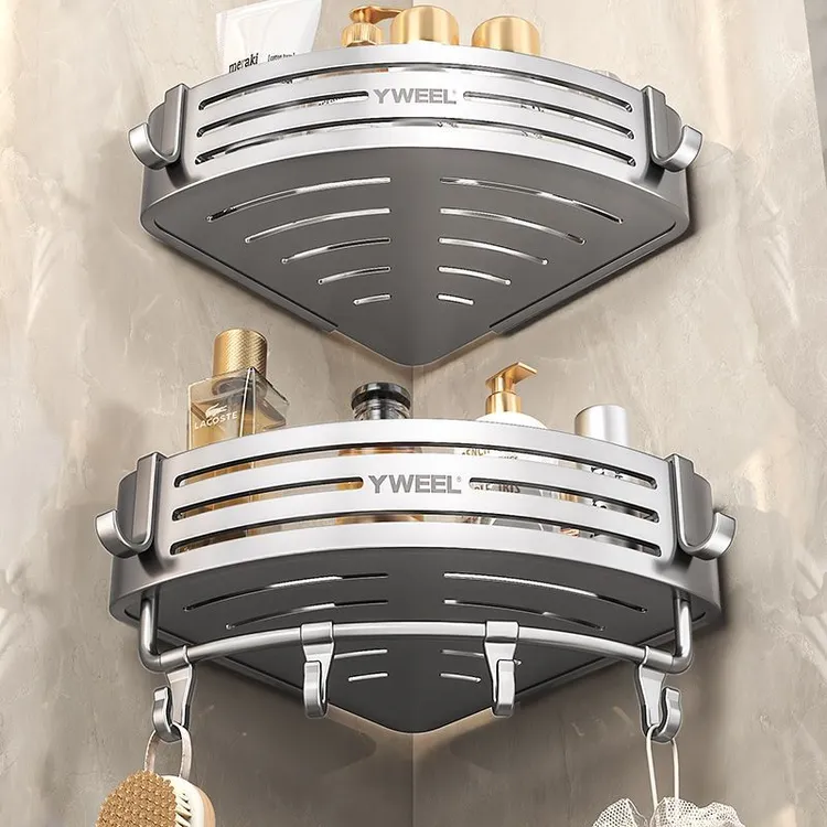 枪灰浴室厕所置物架免打孔卫生间三角篮壁挂架洗手间洗漱台收纳架