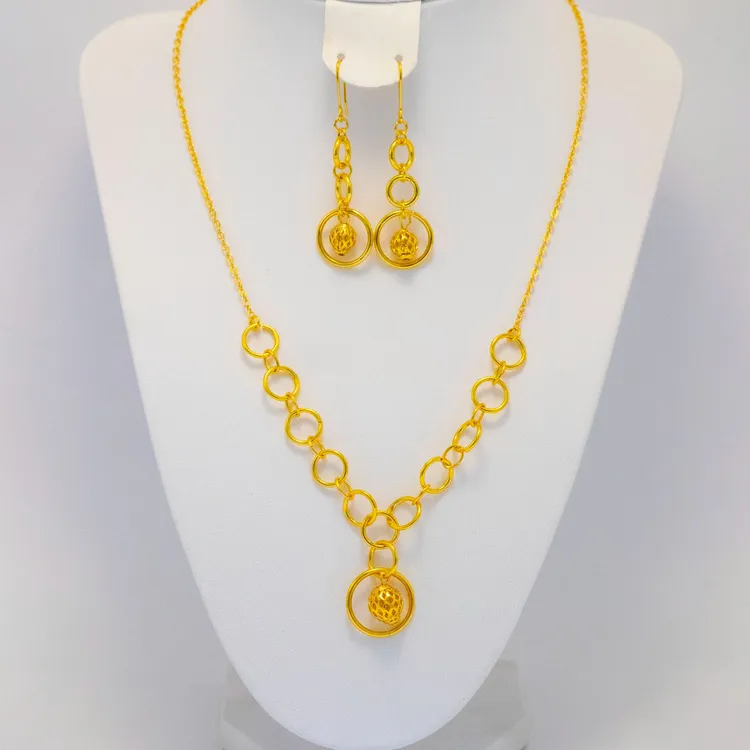 铜合金项链 时尚饰品套装铜合金金色轻奢百搭精美吊坠气质圈圈