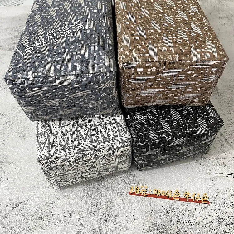 极简风方形日式牛仔蓝字母美甲手枕PU皮质小众字母咖啡色可擦洗