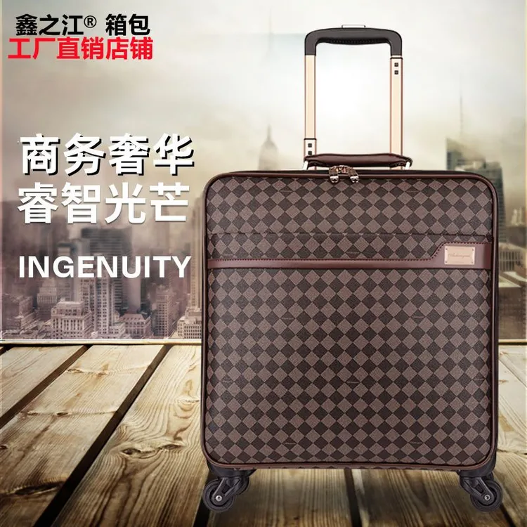 真皮拉杆箱男女万向轮16密码箱格子20商务登机箱牛皮旅行箱行李箱