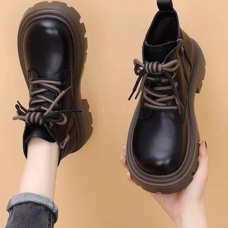 【万达撤柜】马丁靴女2025秋冬新款小个子圆头加绒松糕厚底时尚短靴