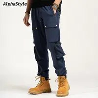 ALPHASTYLE秋冬厚款束脚拉链休闲百搭时尚潮流美式工装运动长裤